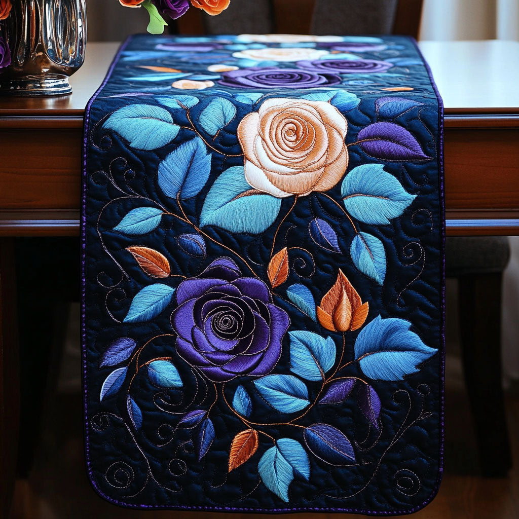 Midnight Rose Symphony Quilted Table Runner Spring Floral Table Runner Gift Ideas For Mom