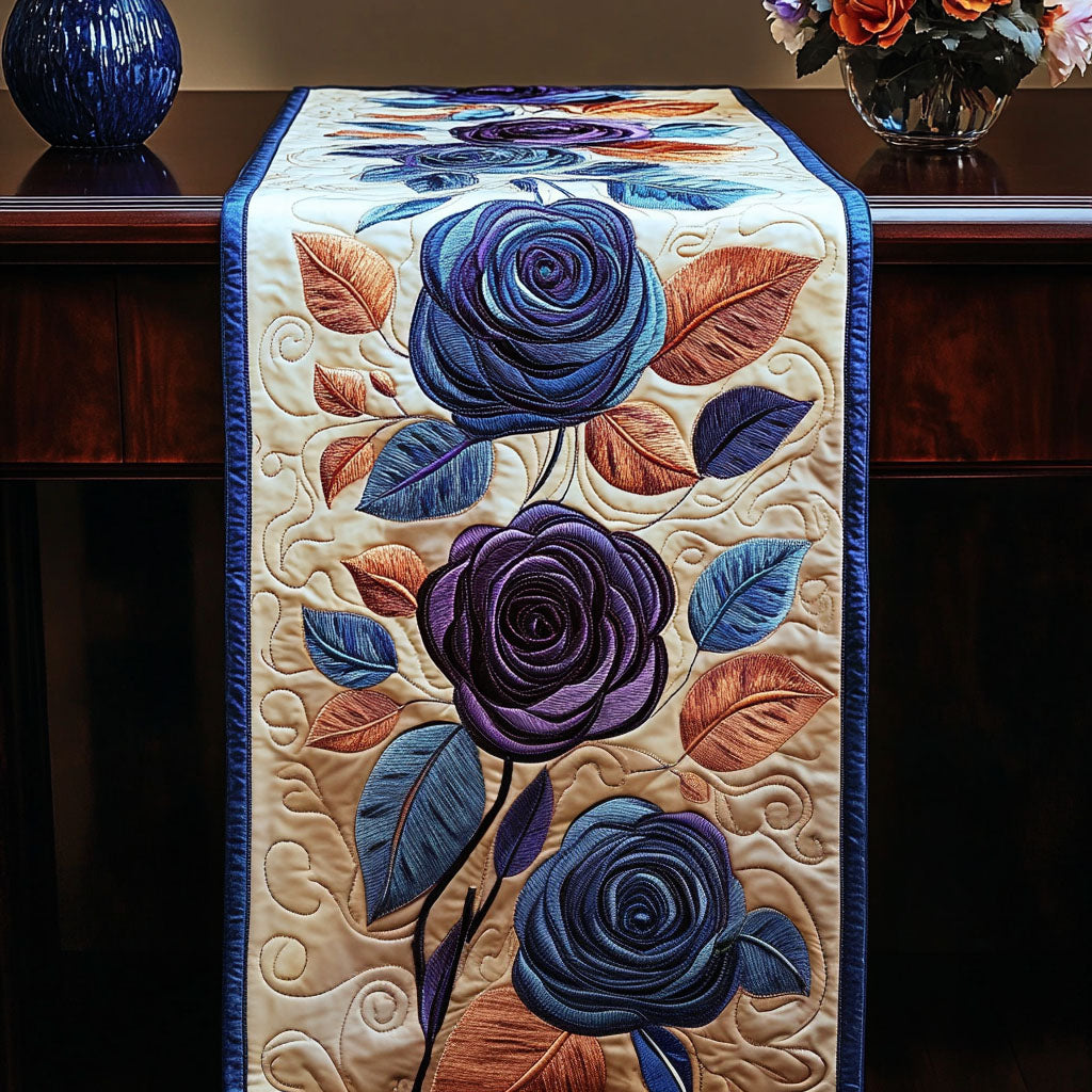 Midnight Roses Quilted Table Runner Purple Floral Table Runner Gifts For My Mother In Law