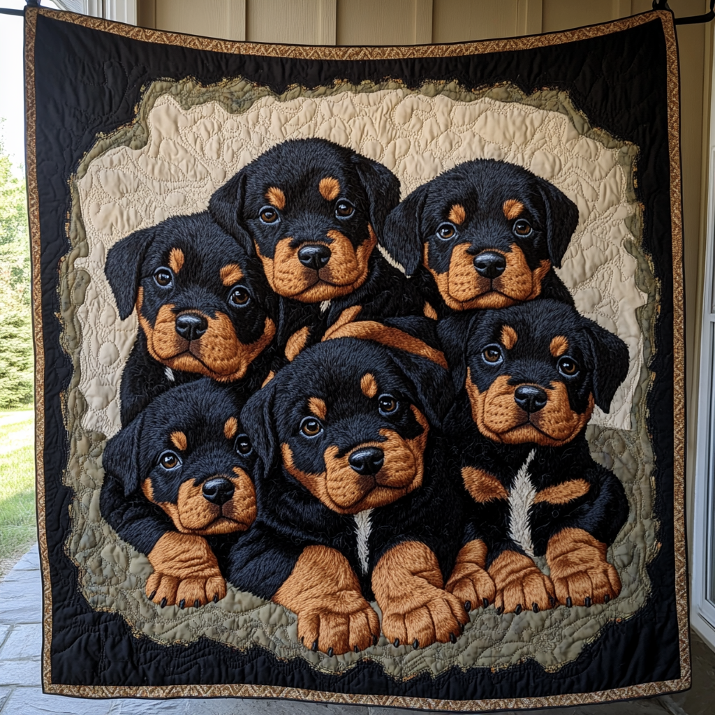 Midnight Rottweiler Quilted Blanket Gifts For New Dog Owners