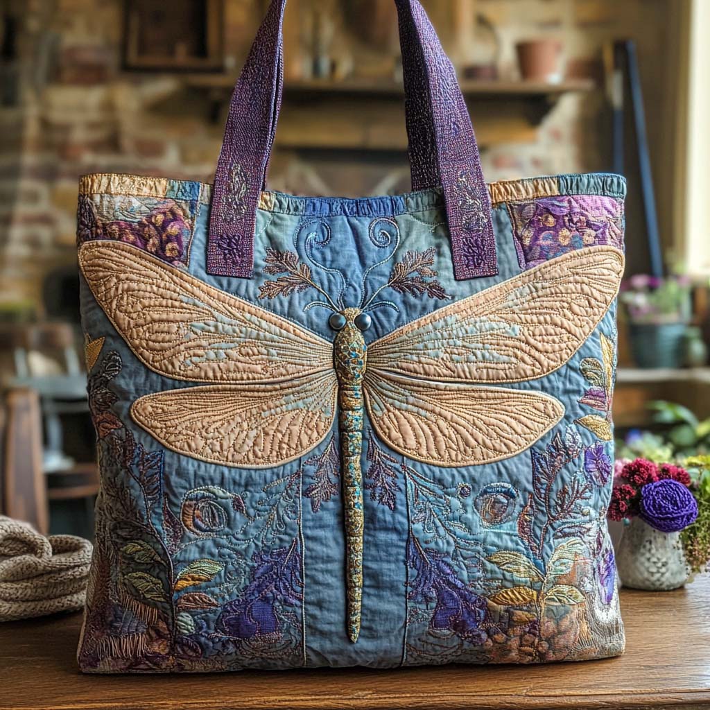 Midnight Serenity Quilted Tote Bag Birthday Gifts For Dragonfly Lovers