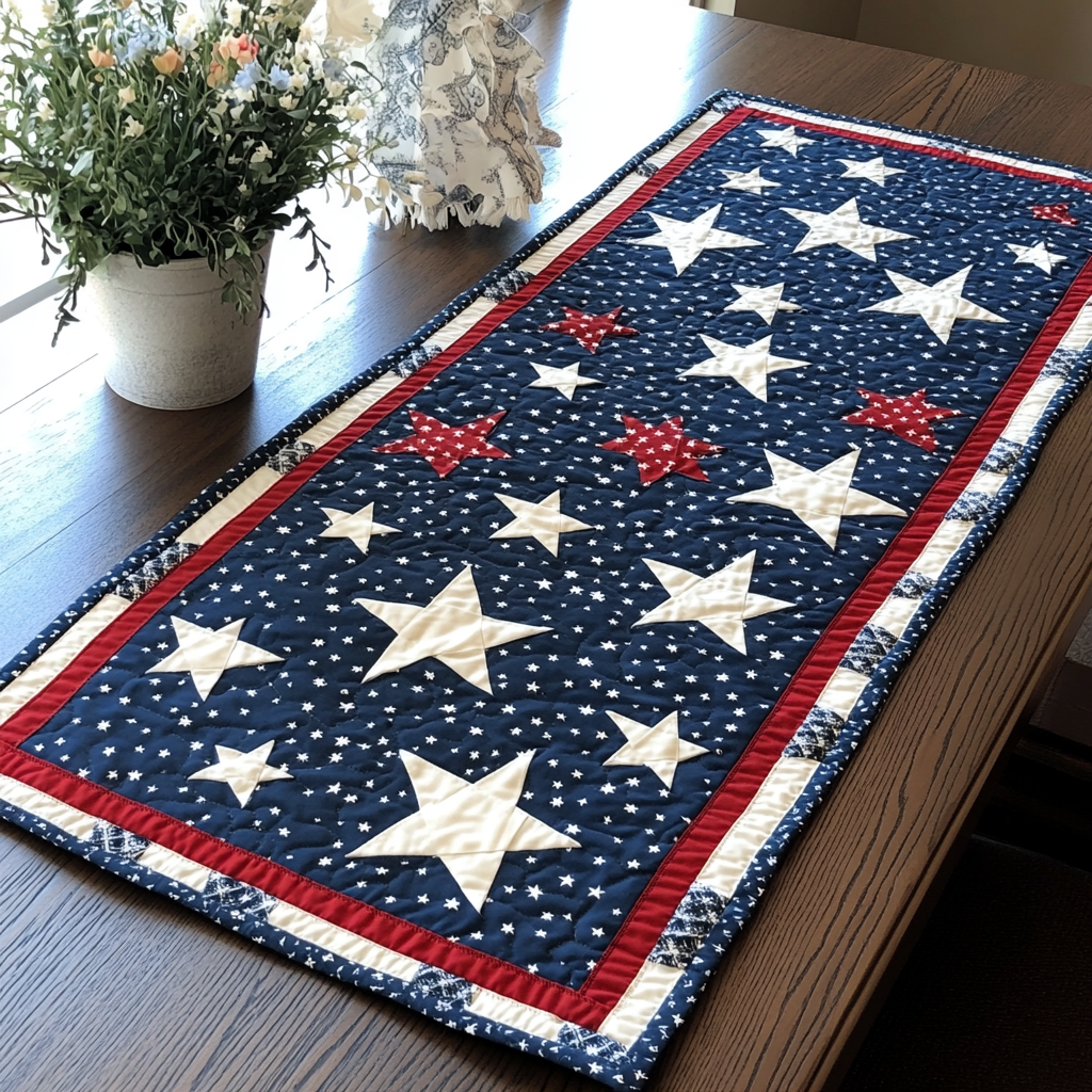 Midnight Shine Quilted Table Runner Kitchen Table Decor Ideas Unique Patriotic Gifts