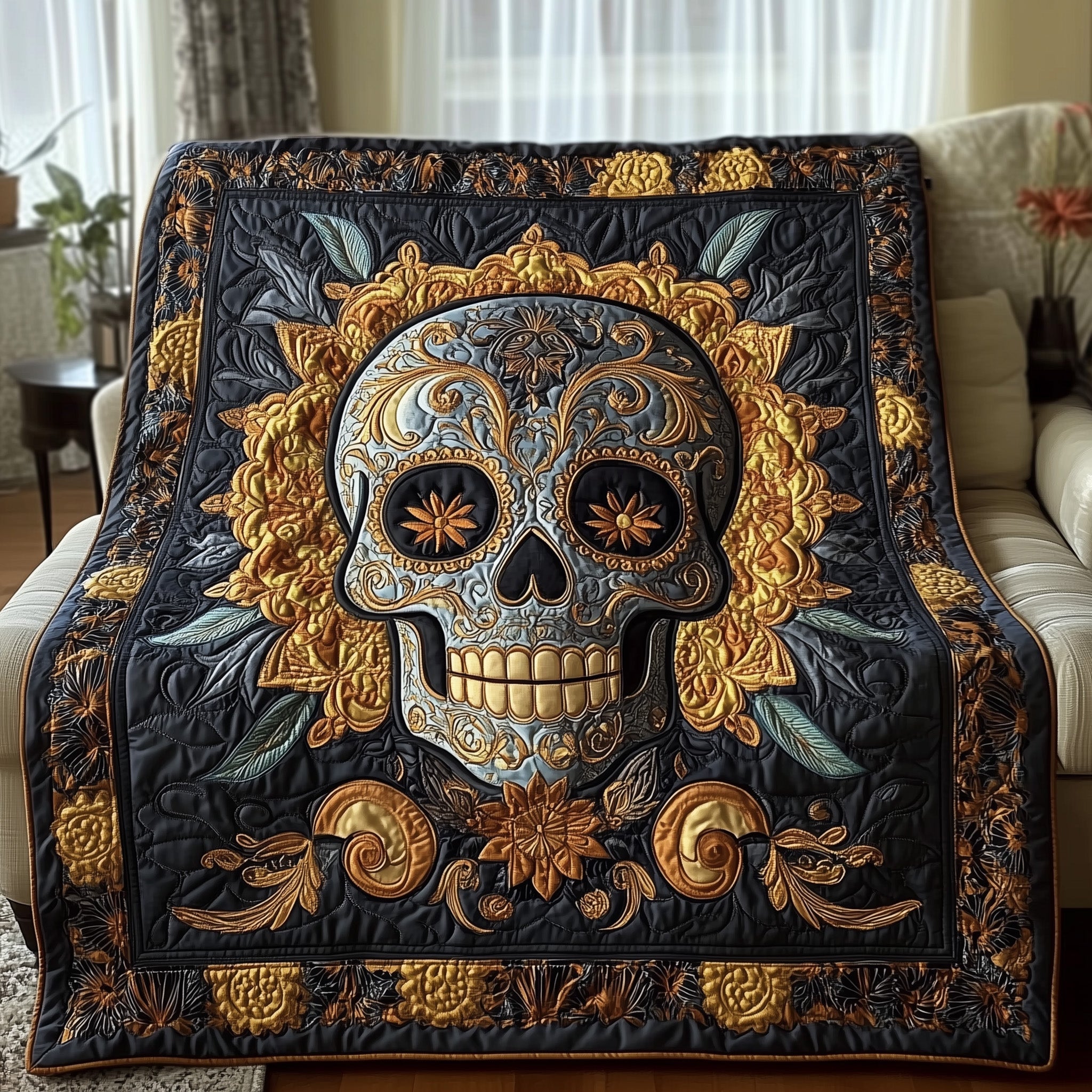Midnight Skull Quilted Blanket Cute Soft BlanketGifts With Skulls On Them