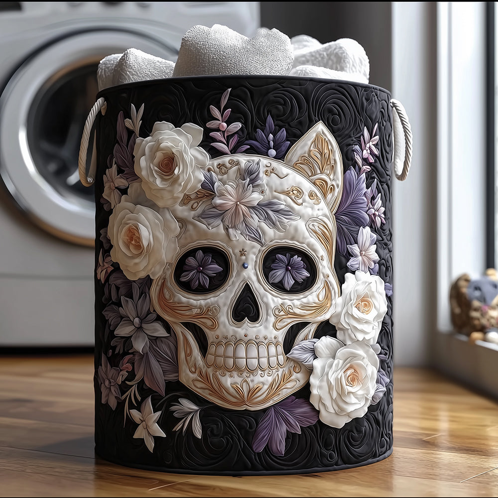 Midnight Skull Quilted Laundry Basket Merch For Dad