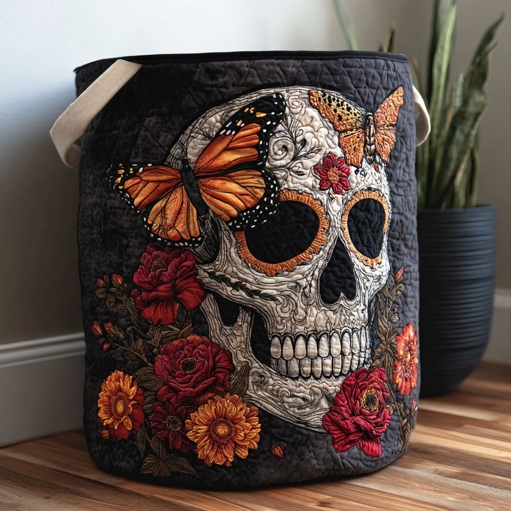 Midnight Skull Quilted Laundry Basket Valentine's Day Merch Gift