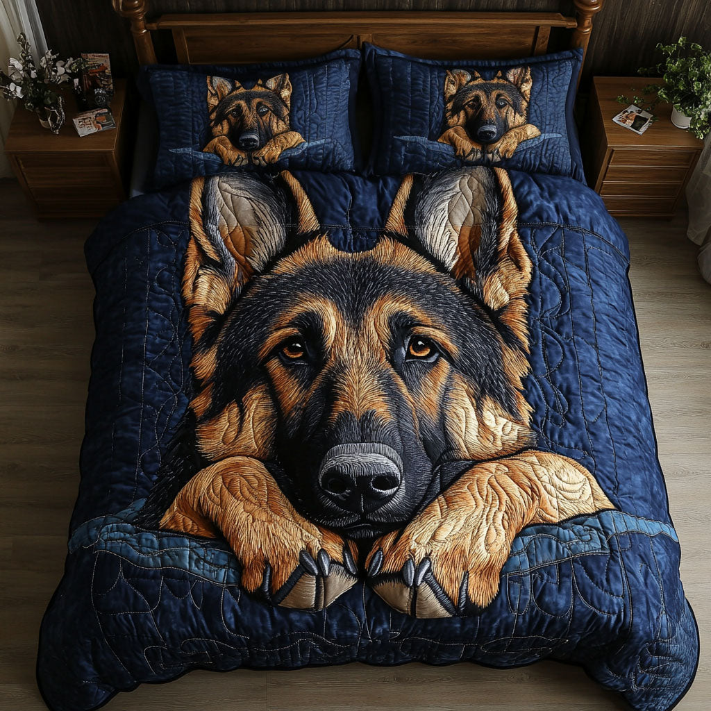 Midnight Stare Quilted Bedding Set Cute Bedroom Decor German Shepherd Gifts Dog Lovers