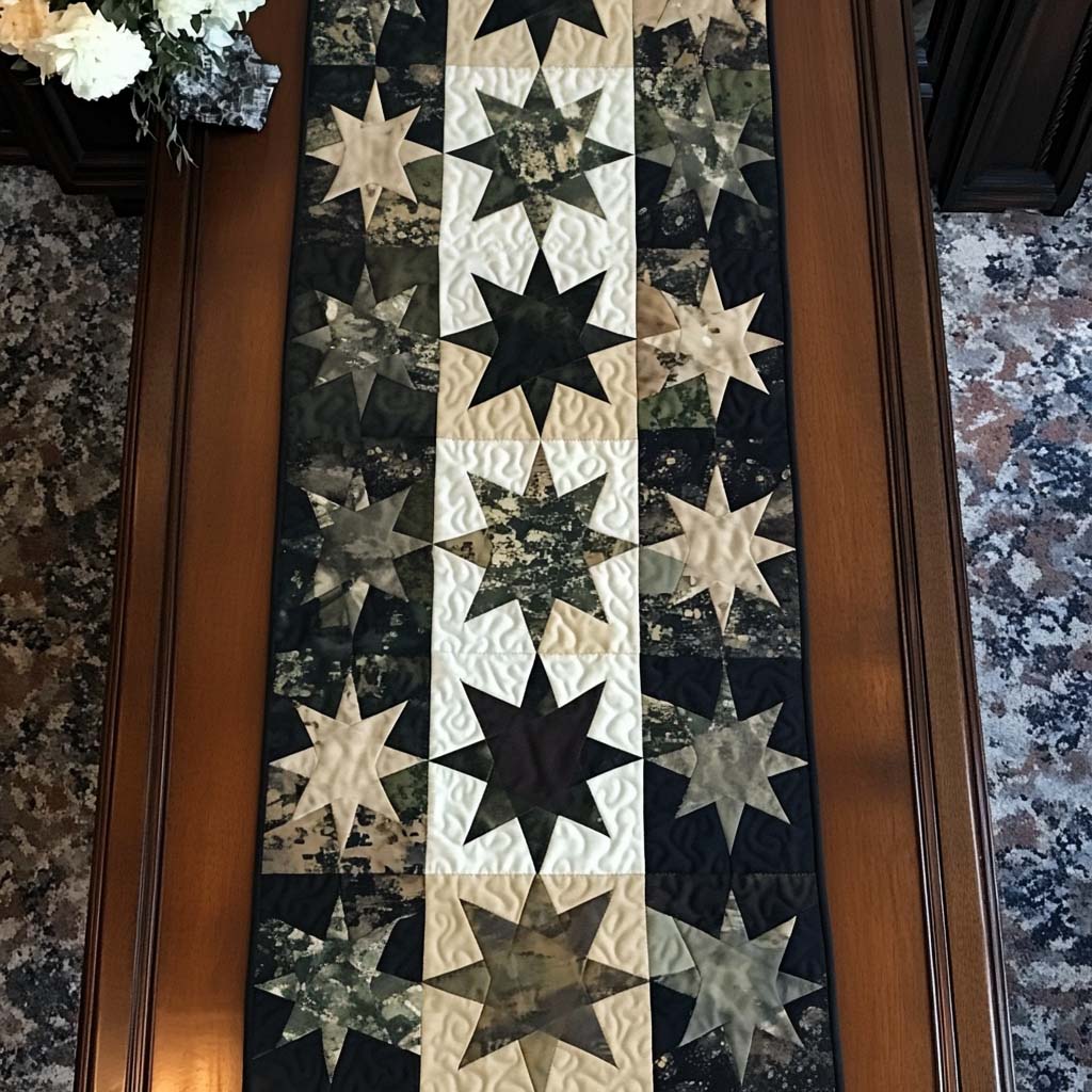 Midnight Stars Quilted Table Runner Dining Room Table Decor Best Patriotic Gifts