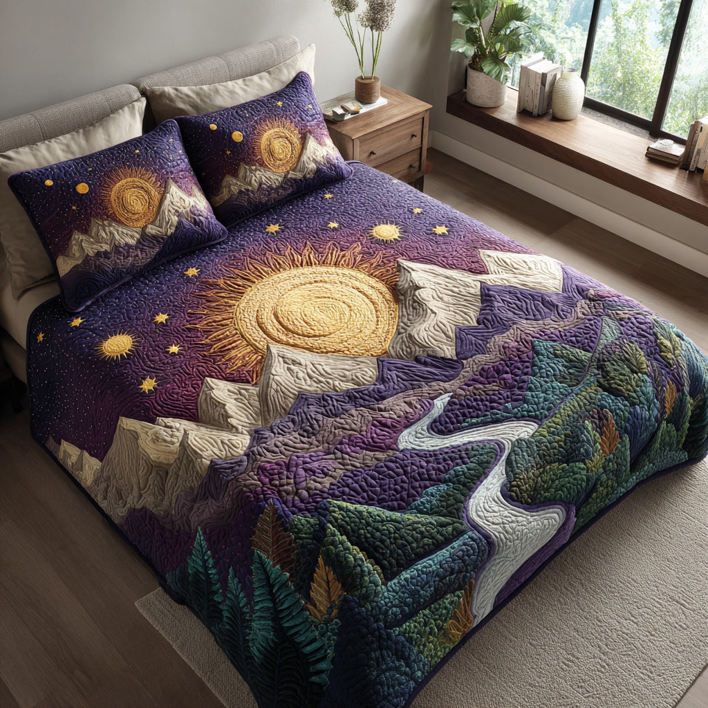 Midnight Sun Mountain Quilted Bedding Set Bedroom Decorations Family Xmas Present Ideas