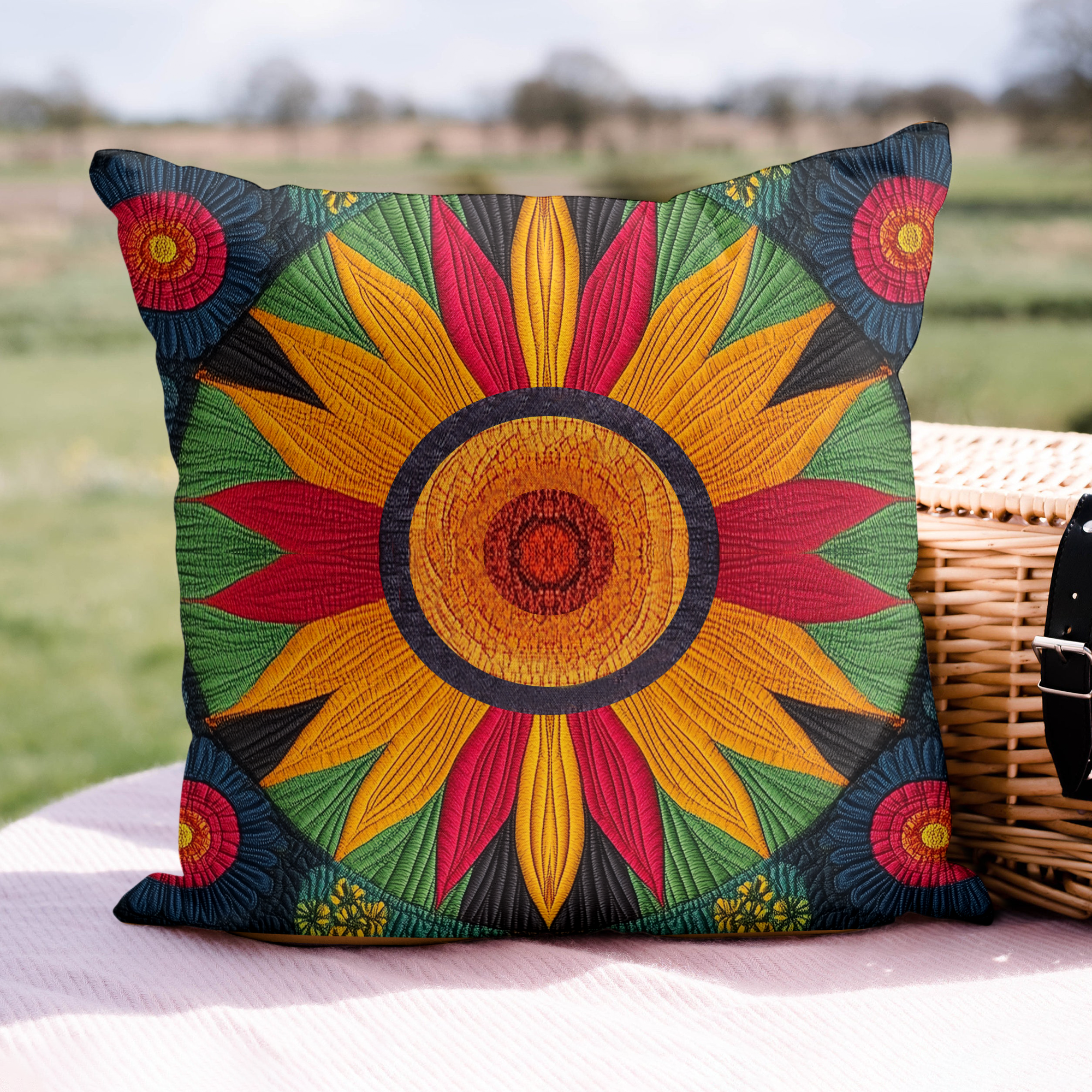 Midnight Sunflower Bliss Quilted Pillow Case Holiday Pillow Cover Decoration