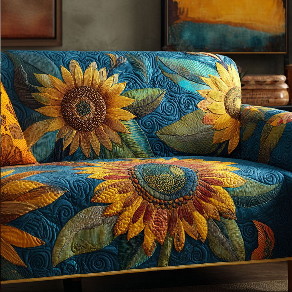 Midnight Sunflower Quilted Sofa Cover Sofa Cover Set Gifts For Hippy Mom