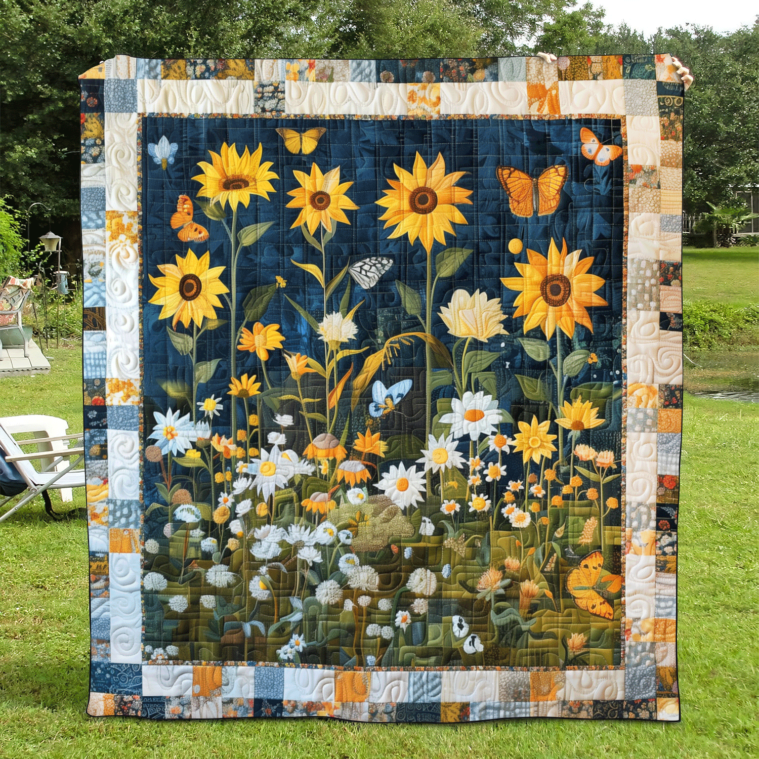 Midnight Sunflowers Quilted Blanket Gifts For Sunflower Lovers
