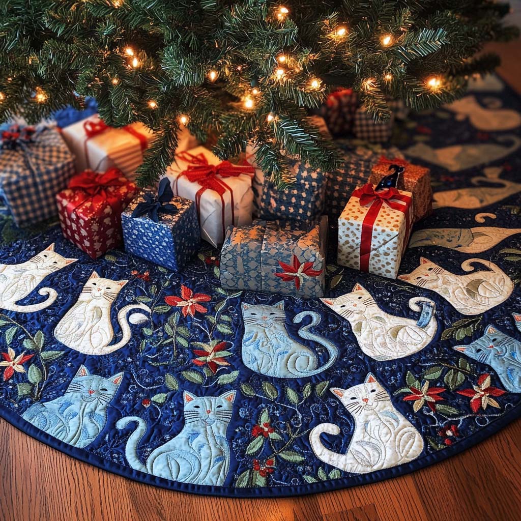 Midnight Tail Christmas Quilted Tree Skirt Xmas Tree Base Cover Brother To Sister Christmas Gifts