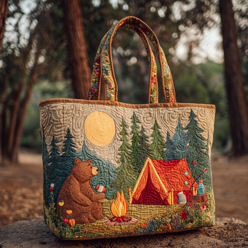 Midnight Tent Tales Quilted Tote Bag Camping Gifts For Couples