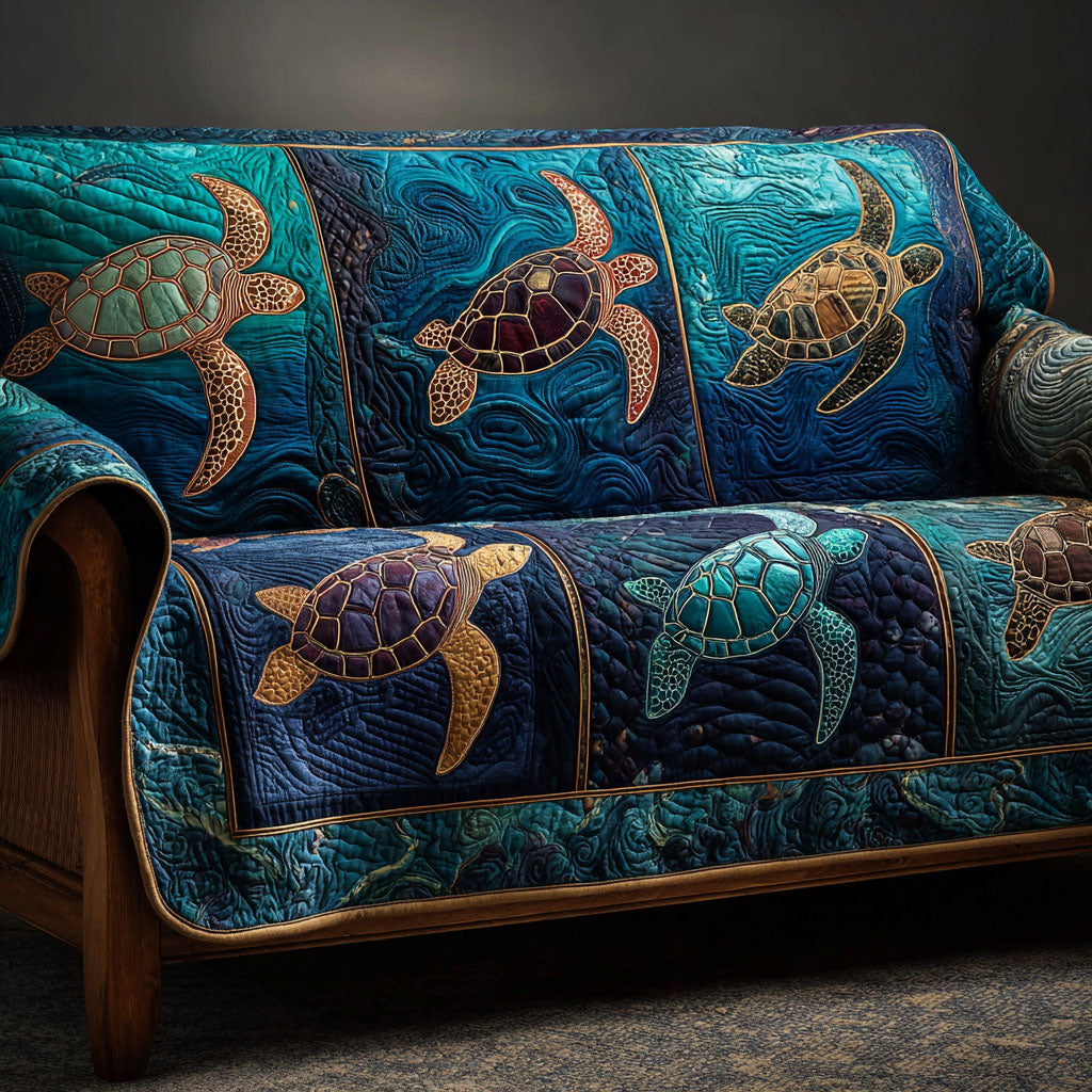 Midnight Tide Quilted Sofa Cover Holiday Couch Covers Sea Turtle Gift Shop