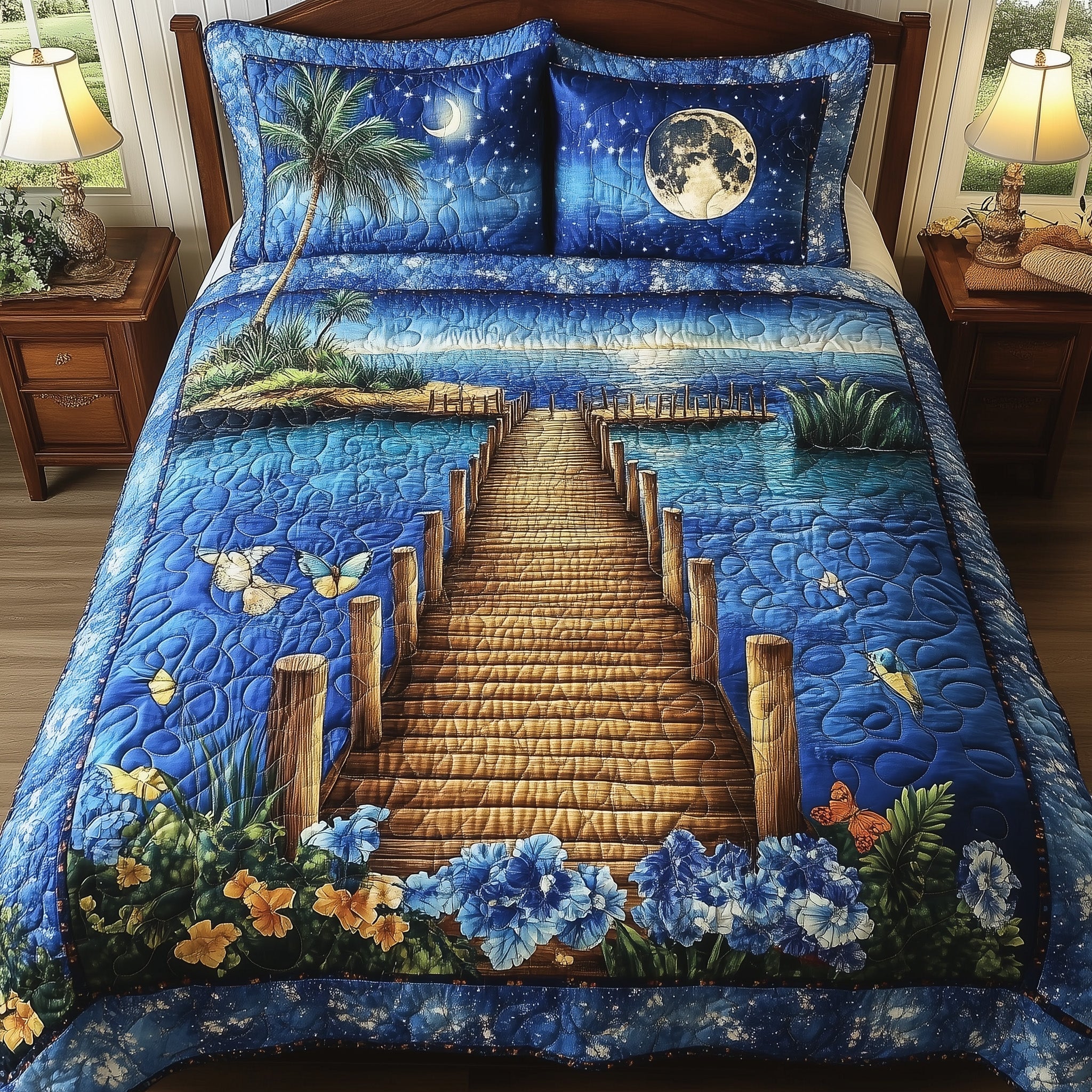 Midnight Tidewalk Quilted Bedding Set Duvet Cover Bedspread Gifts To Get Mom For Christmas