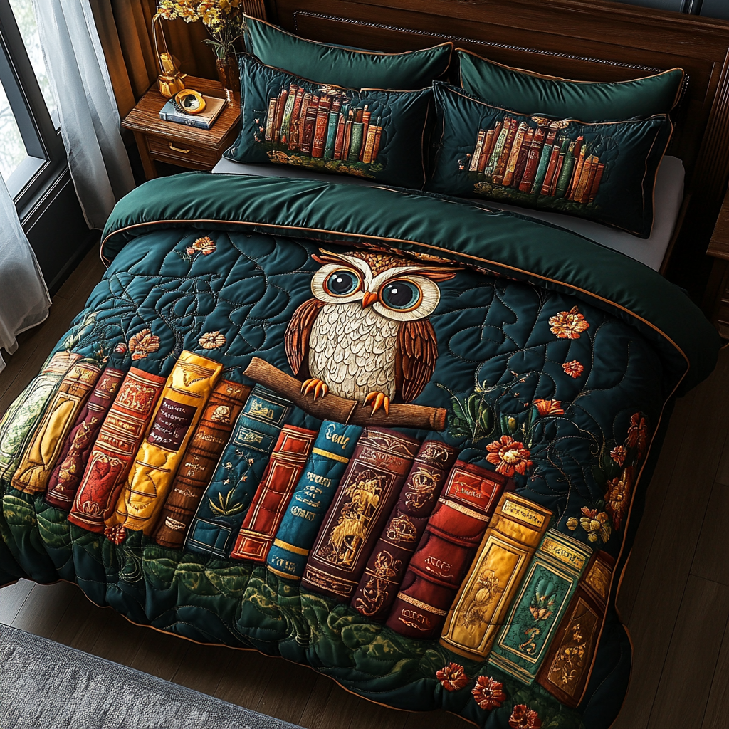 Midnight Tome Quilted Bedding Set Bedroom Decorations Gift For Book Lover