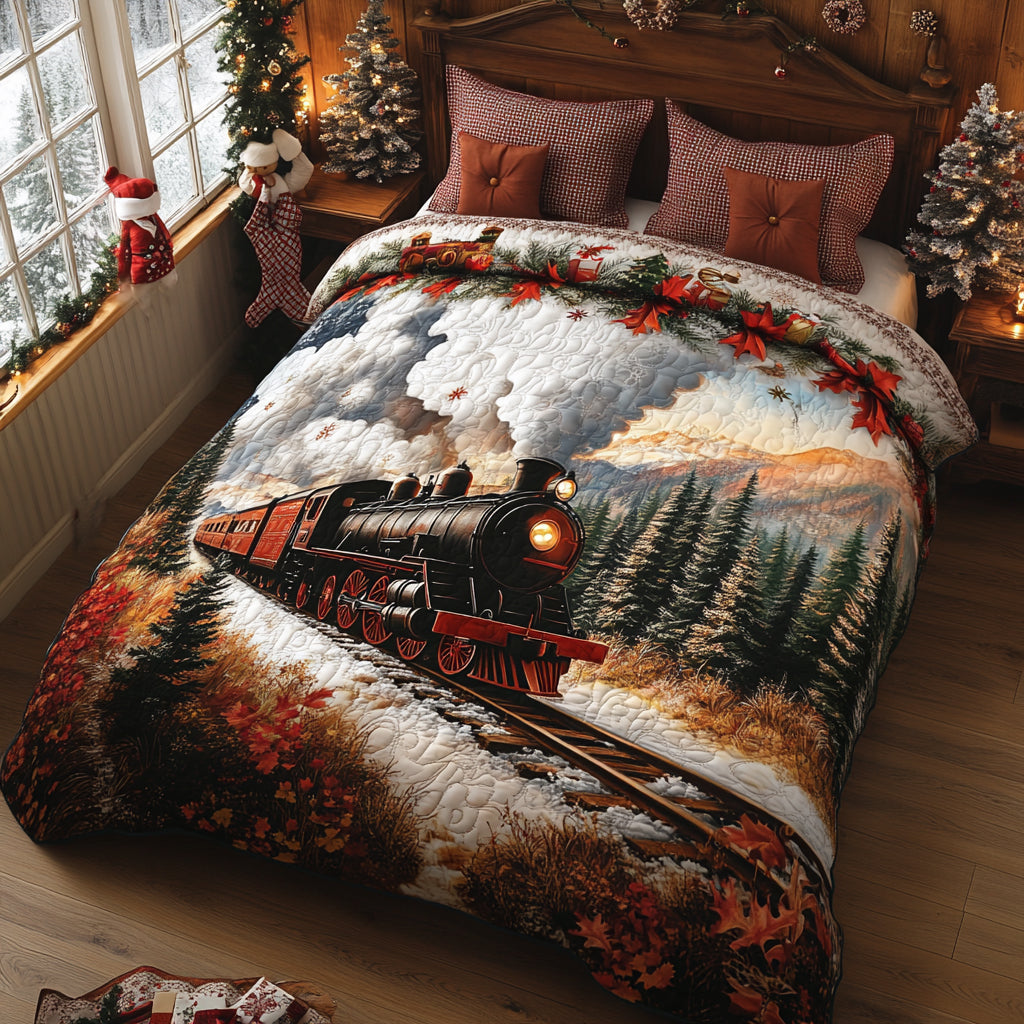 Midnight Train to Noel Quilted Bedding Set Holiday Duvet Covers Nice Family Christmas Gifts