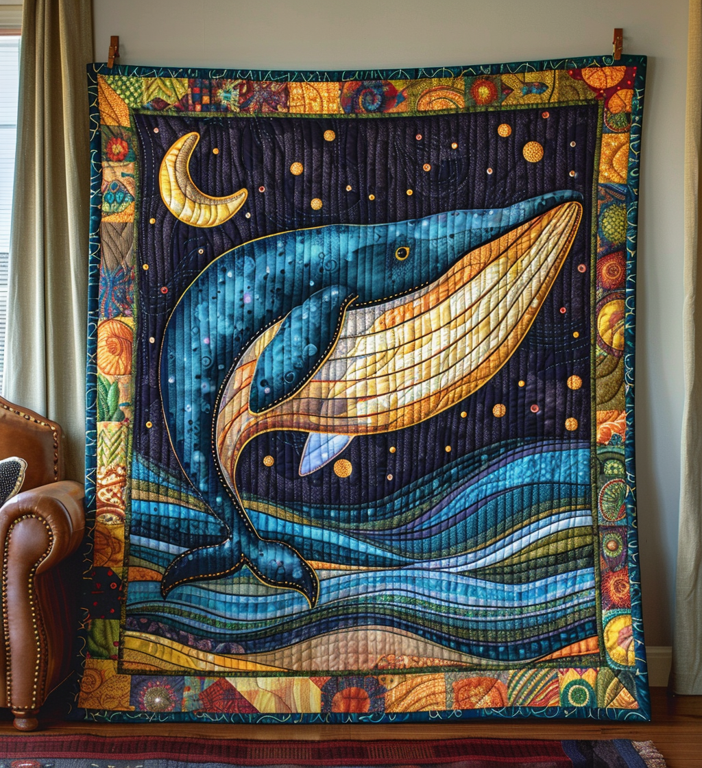 Midnight Whales Quilted Blanket Gift For Whale Lover