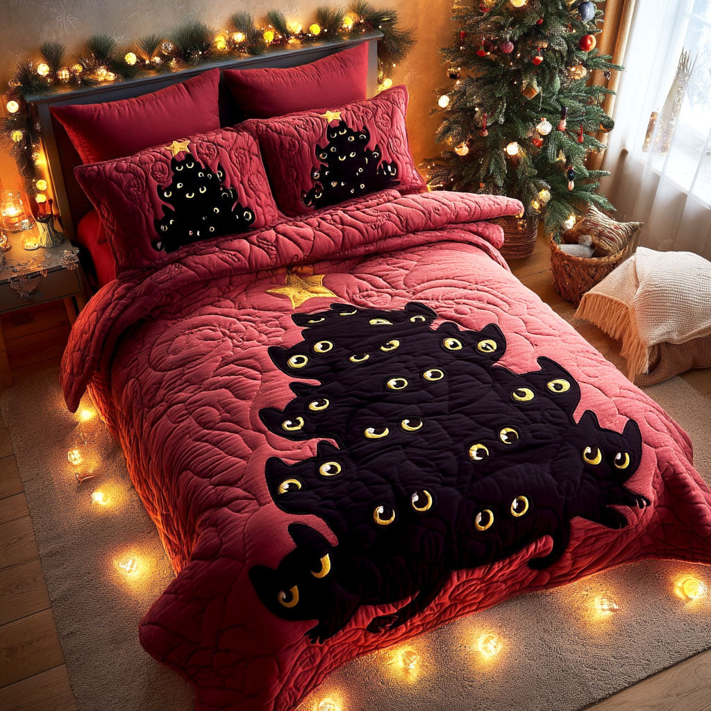 Midnight Whiskers Quilted Bedding Set Holiday Duvet Cover Set Xmas Gifts