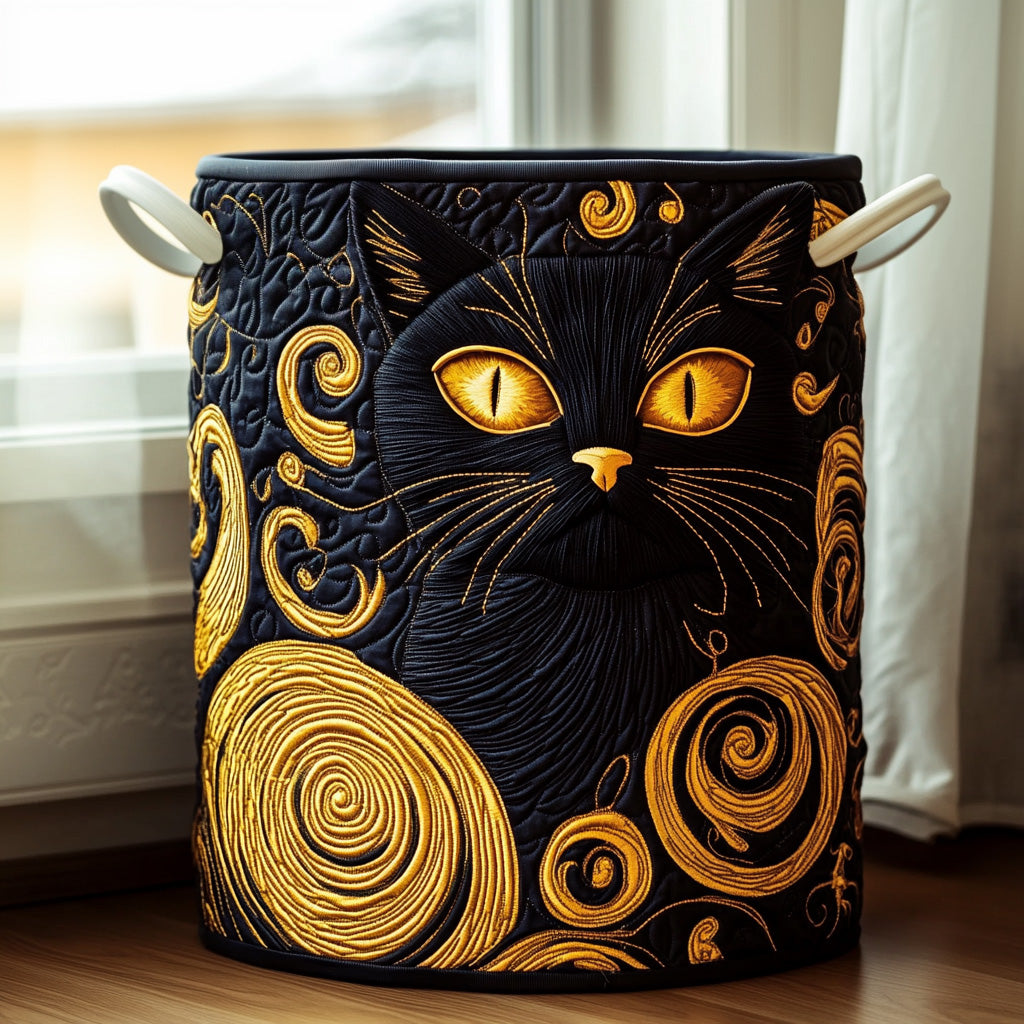 Midnight Whiskers Quilted Laundry Basket Merch For Him