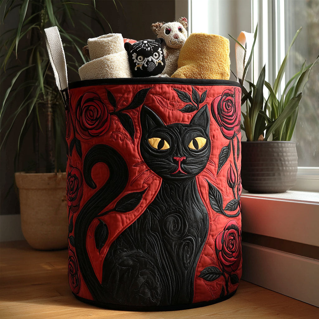 Midnight Whiskers Quilted Laundry Basket Spring Merch Pick