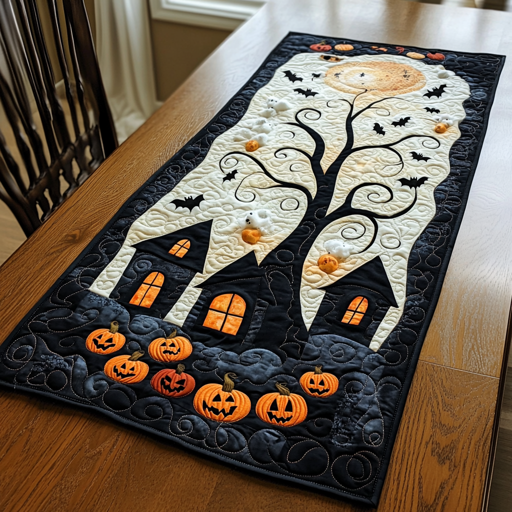 Midnight Windows Quilted Table Runner Festive Table Runners Halloween Dining Table Decor
