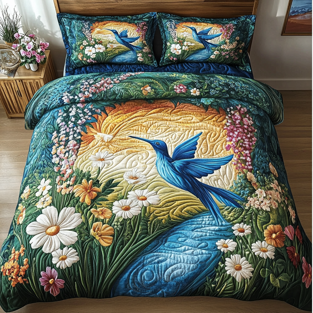Midnight Wings Quilted Bedding Set Cute Bedroom Decor The Hummingbird Gift