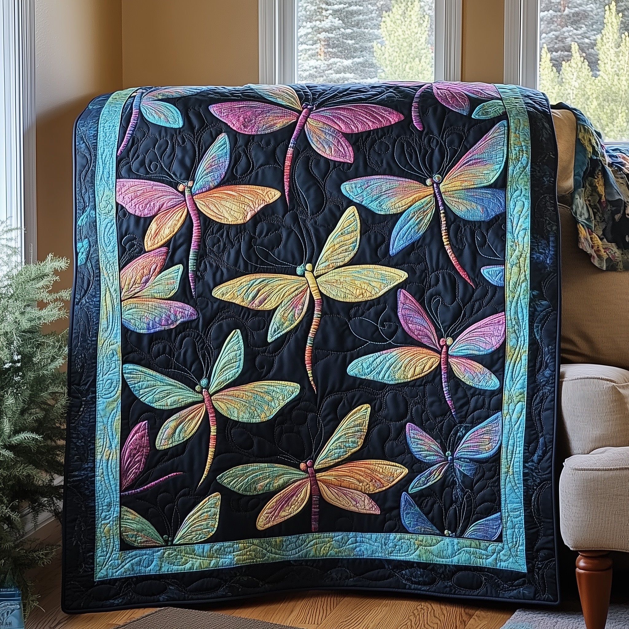 Midnight Wings Quilted Blanket Merchandise Throw BlanketDragonfly Gifts For Girl