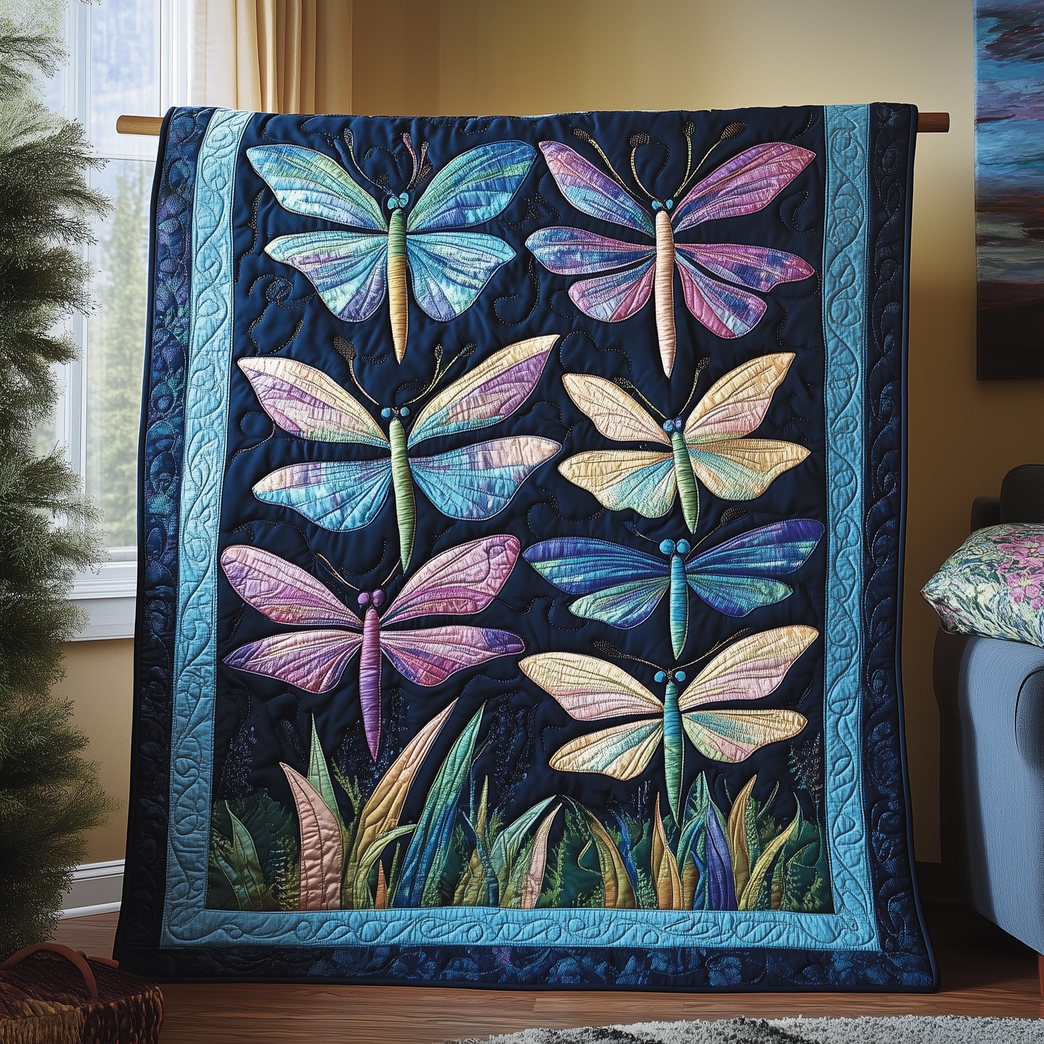 Midnight Wings Quilted Blanket Merchandise Throw BlanketDragonfly Gifts For Mom