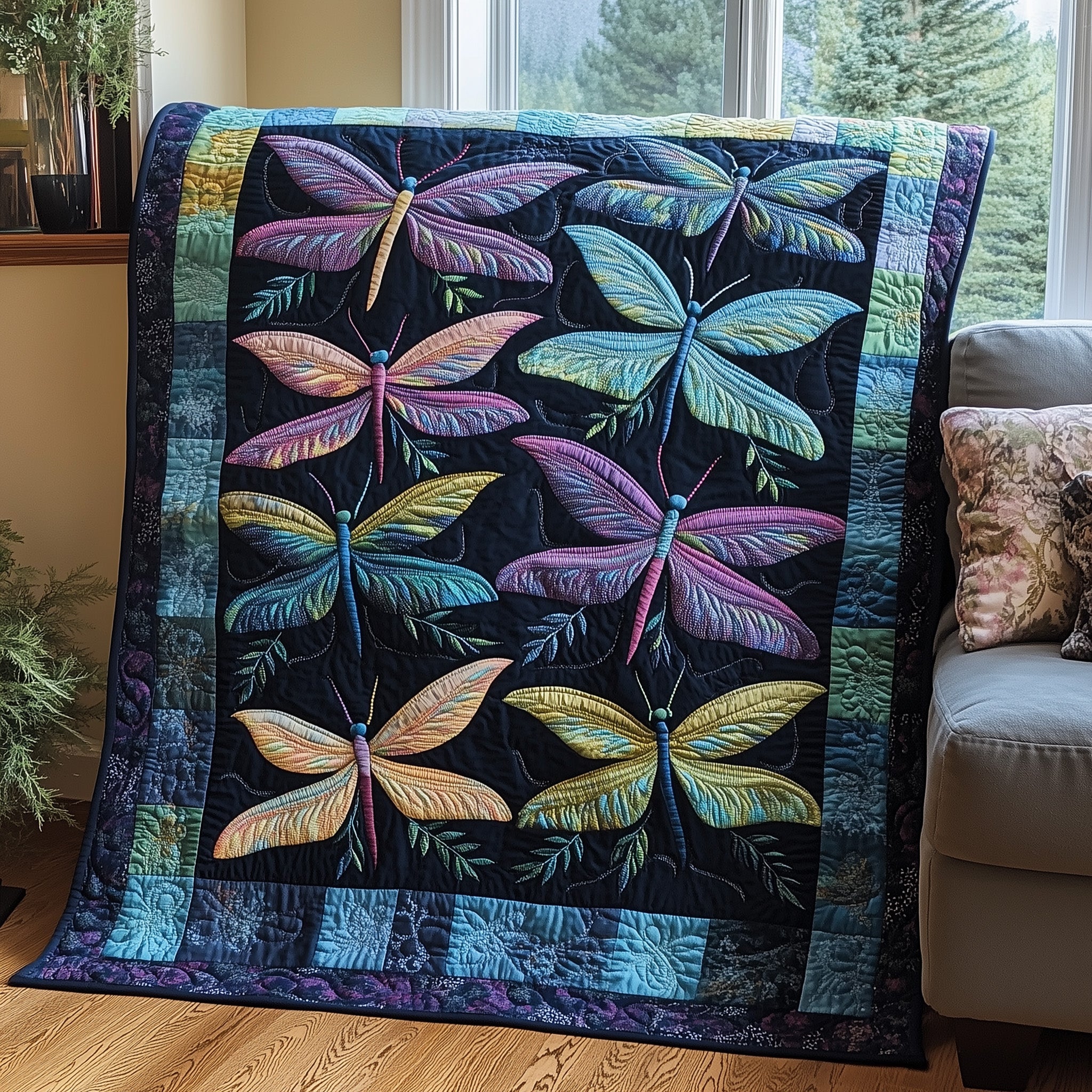 Midnight Wings Quilted Blanket Merchandise Throw BlanketGift For Someone Who Loves Dragonflies
