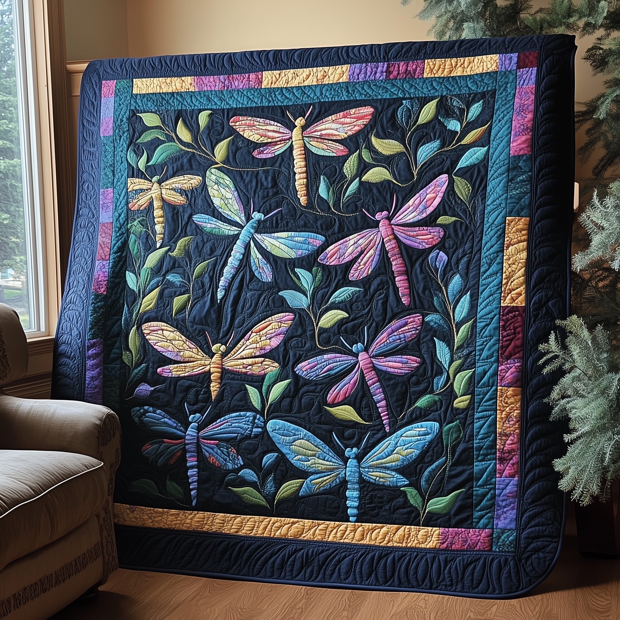 Midnight Wings Quilted Blanket Merchandise Throw BlanketUnique Dragonfly Gifts Christmas 
