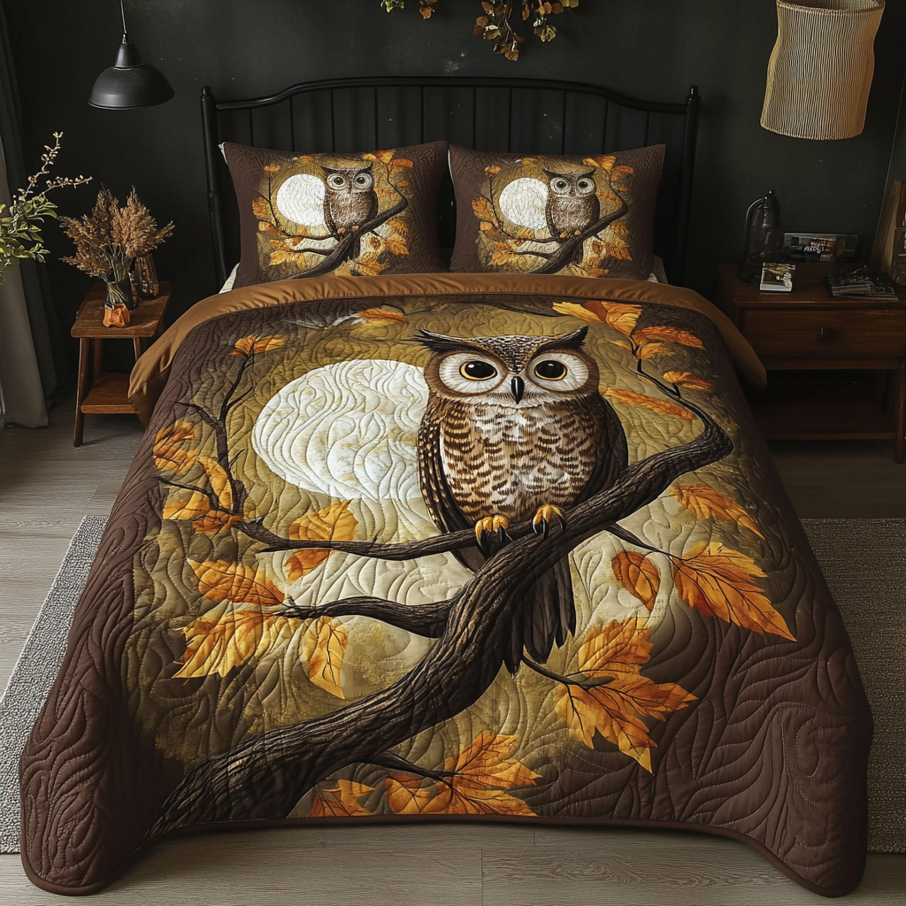 Midnight Wisdom Quilted Bedding Set Bedspreads King Owl Inspired Gift For Mom