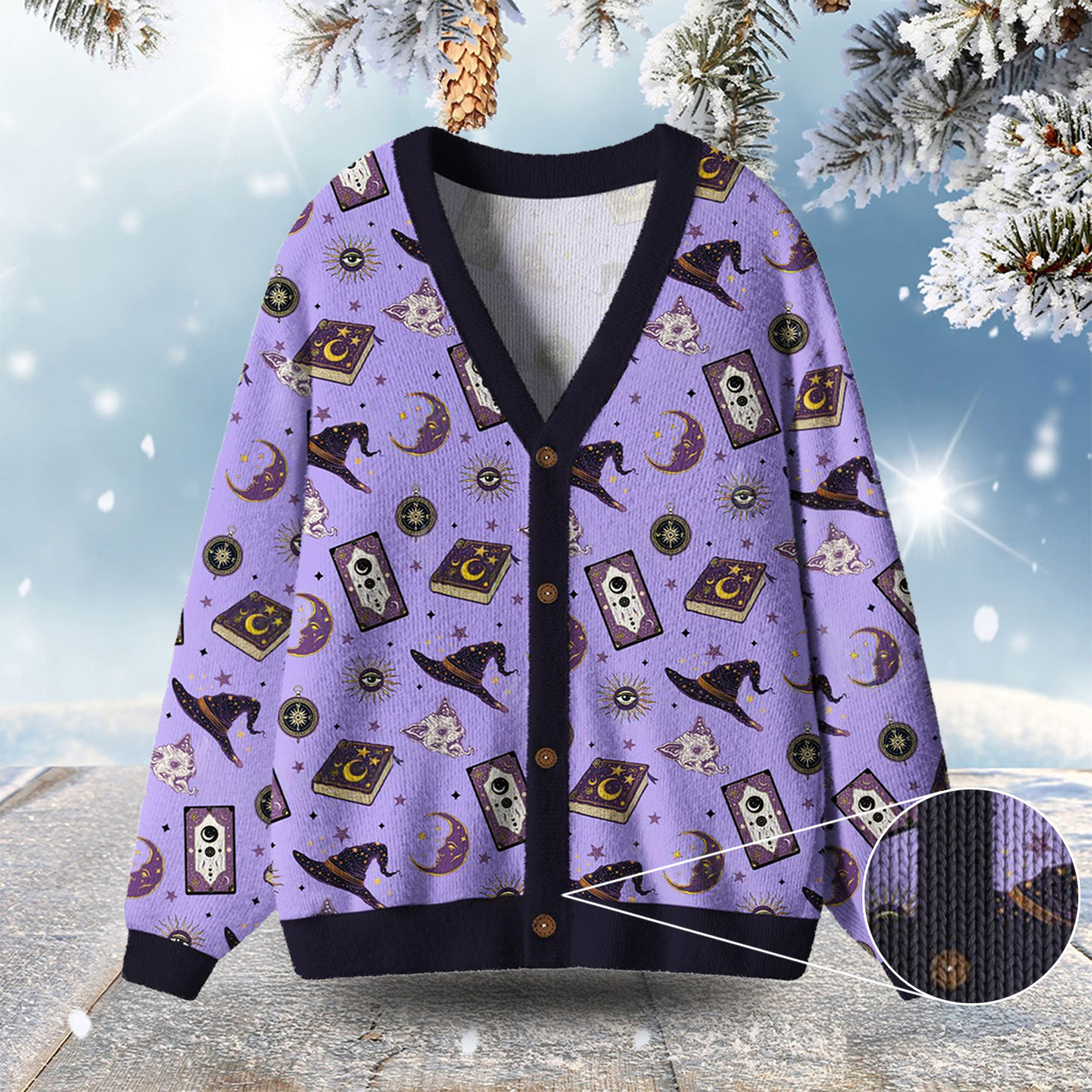 Midnight Witch Tarot Ugly Cardigan Sweaters Cute Christmas Outfits Gifts For Witchy Friends