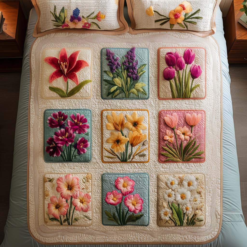 Midsummer Bloom Quited Bedding Set Elegant Bed Linen Set for Cozy Nights