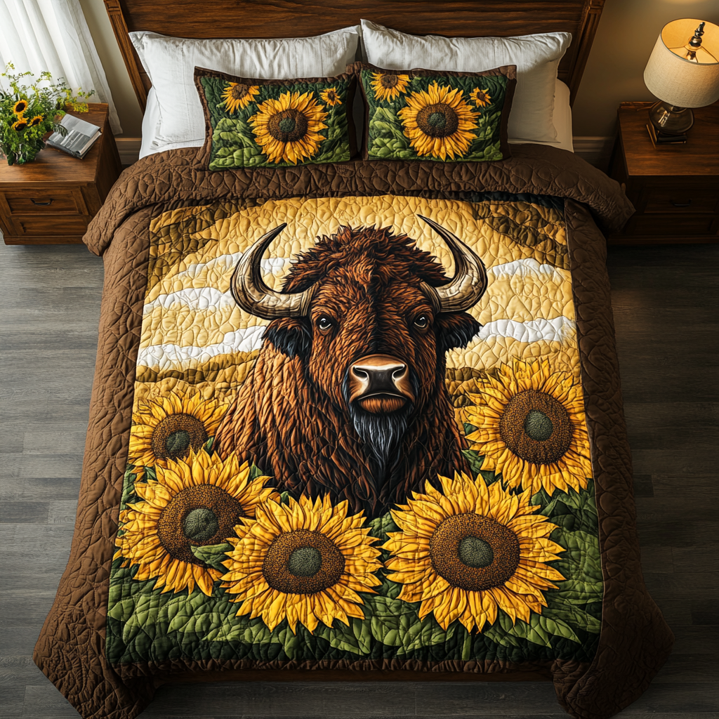 Mighty Bison Quilted Bedding Set Cute Room Decor Great Bison Lover Gifts