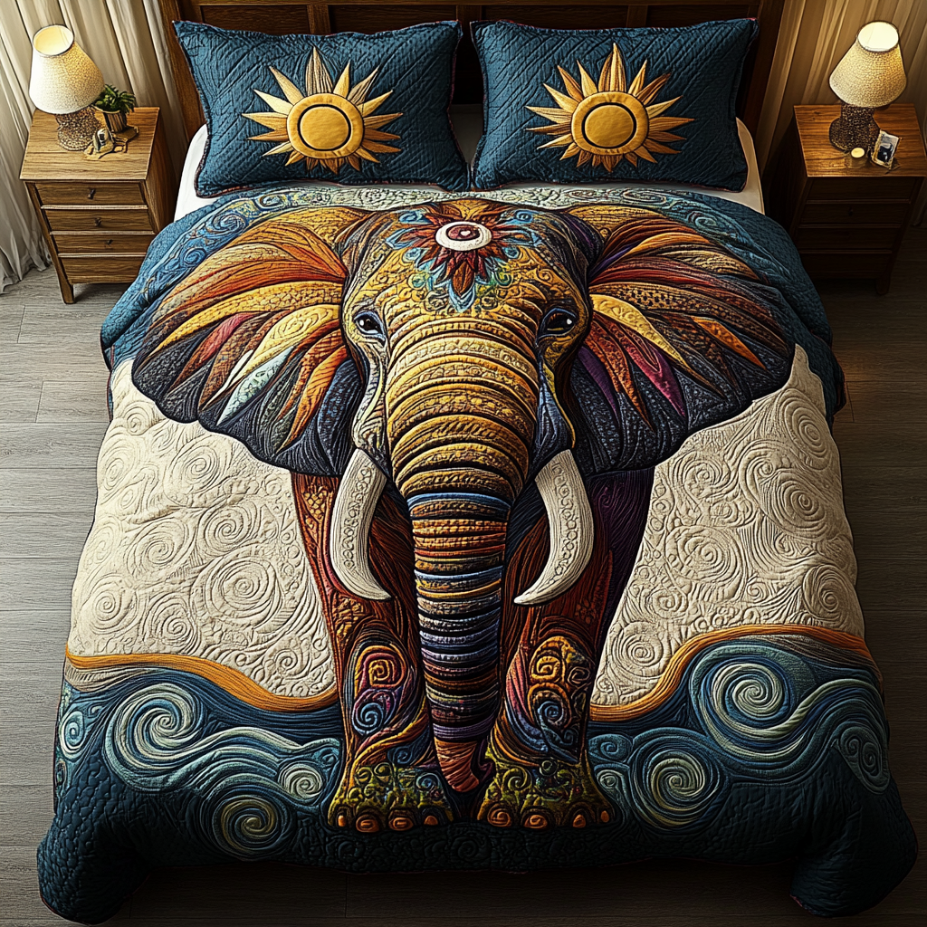 Mighty Elephant Quilted Bedding Set Christmas Bed Sheets Gift Items For Elephant Lovers