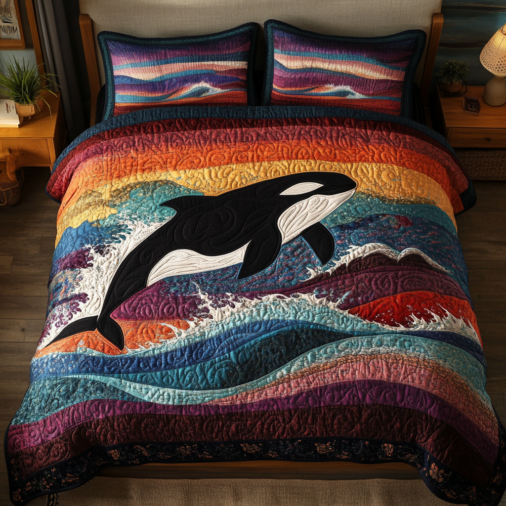 Mighty Fin Quilted Bedding Set Bedroom Decor Best Gifts For Whale Lovers