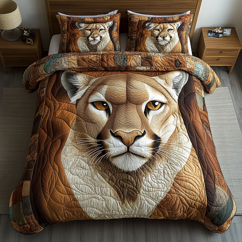 Mighty Lion Gaze Quilted Bedding Set Bedroom Decorations Unique Lion Gift Items
