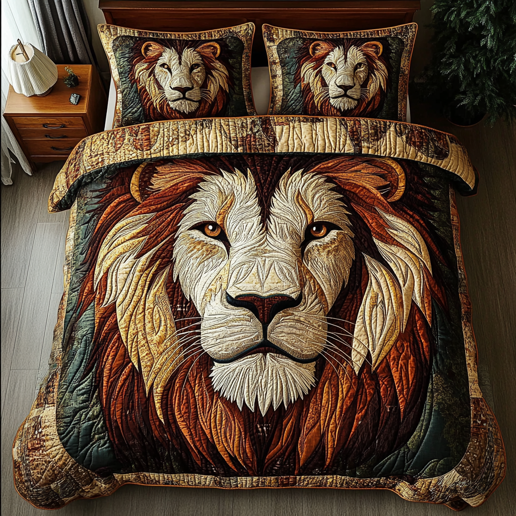 Mighty Lion Quilted Bedding Set Duvet Cover Bed Sheet Set Top Gifts For Lion Lovers
