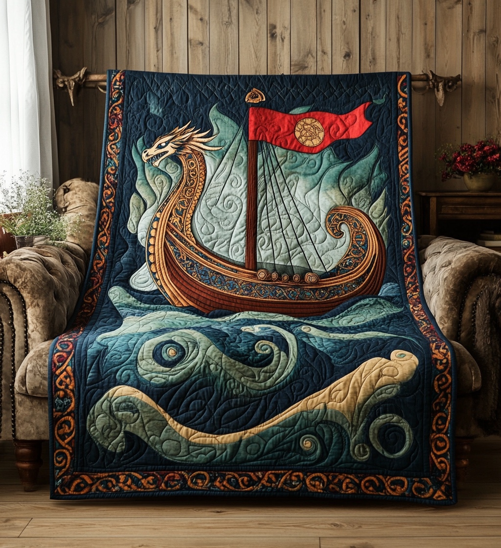 Mighty Navigator Quilted Blanket Viking Gifts For Him
