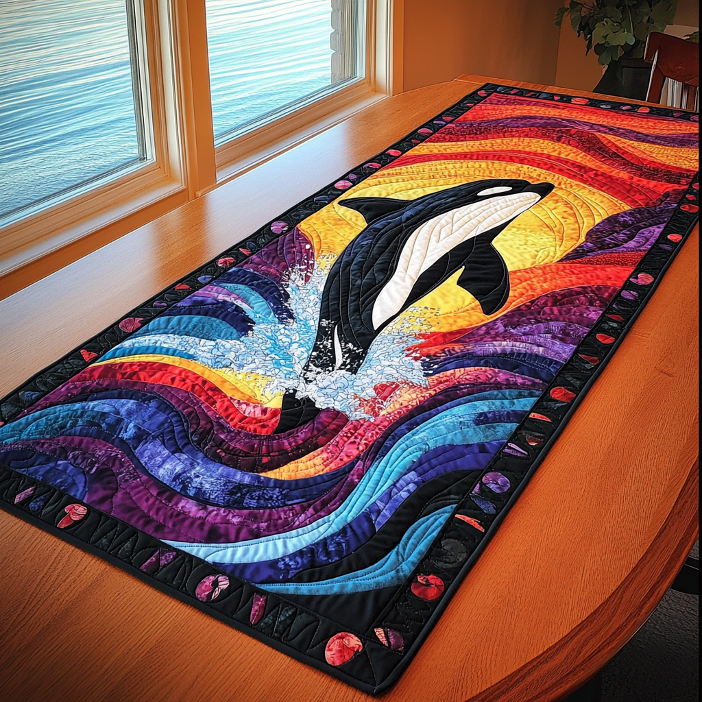 Mighty Orca Quilted Table Runner Dining Table Decor Whale Gifts For Adults