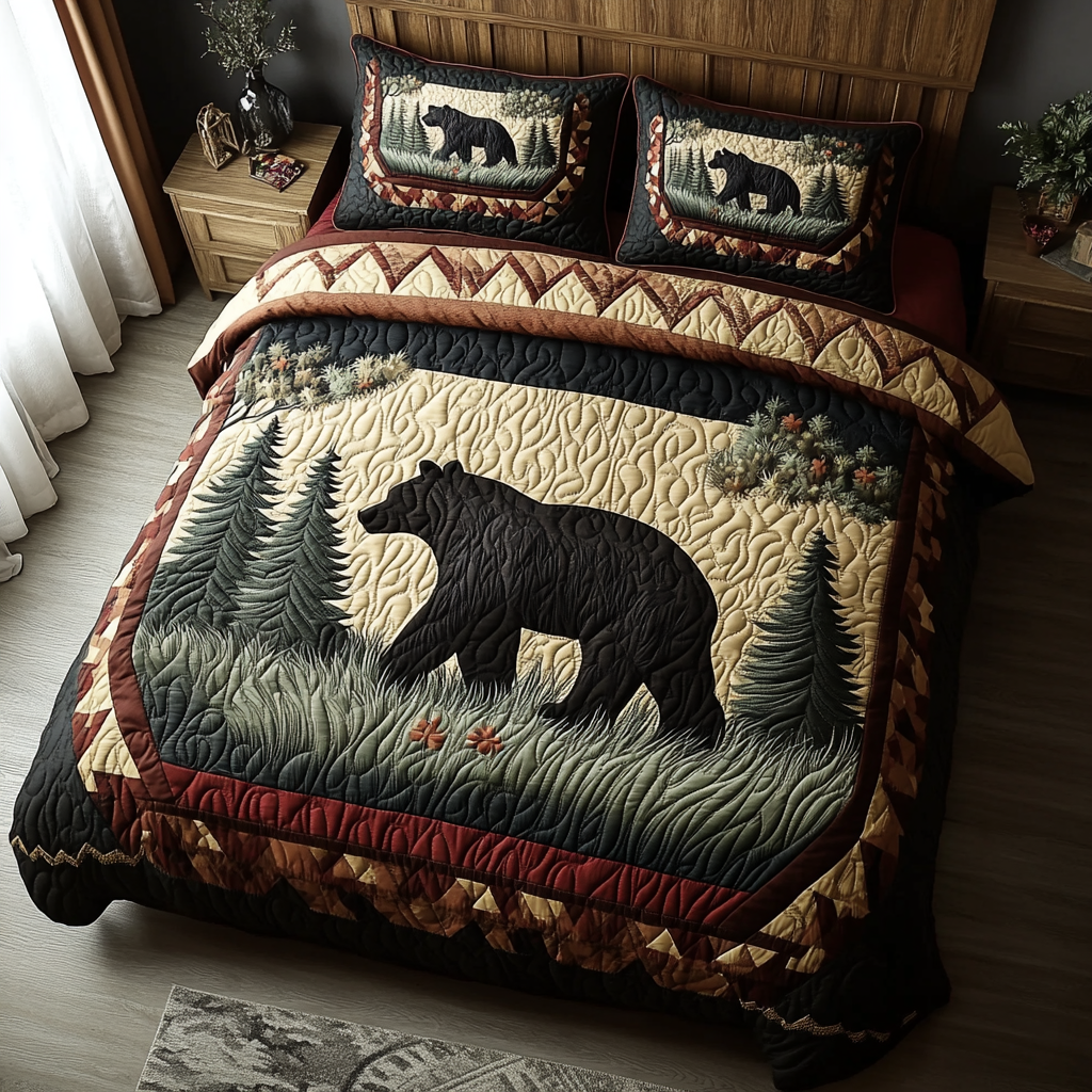 Mighty Paws Quilted Bedding Set Aesthetic Room Decor Unique Bear Gifts
