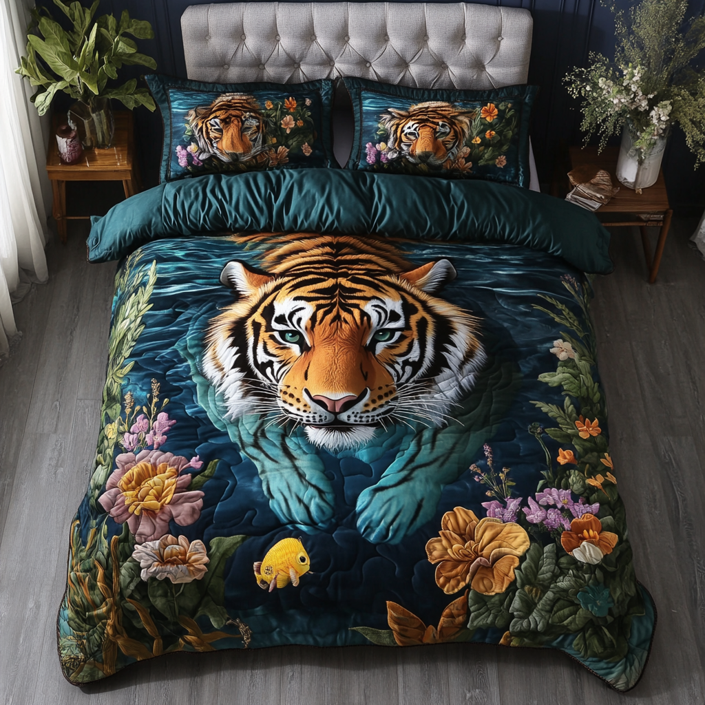Mighty Tiger Quilted Bedding Set Best Comforter Sets Gifts For Tiger Lovers