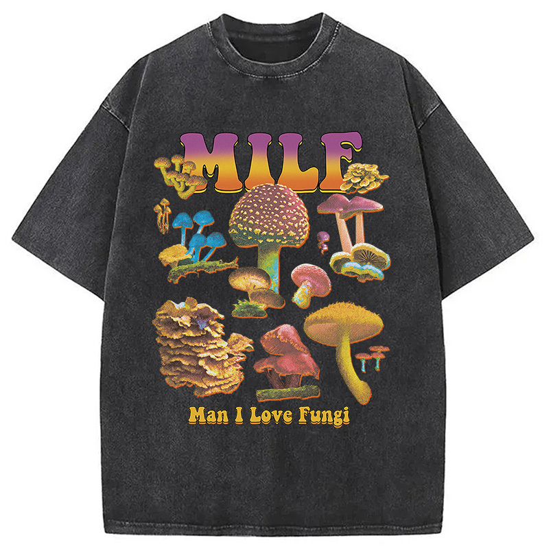 MILF Fungi Washed T-Shirt Unique Aesthetic Fashion Tee Gifts For BFF