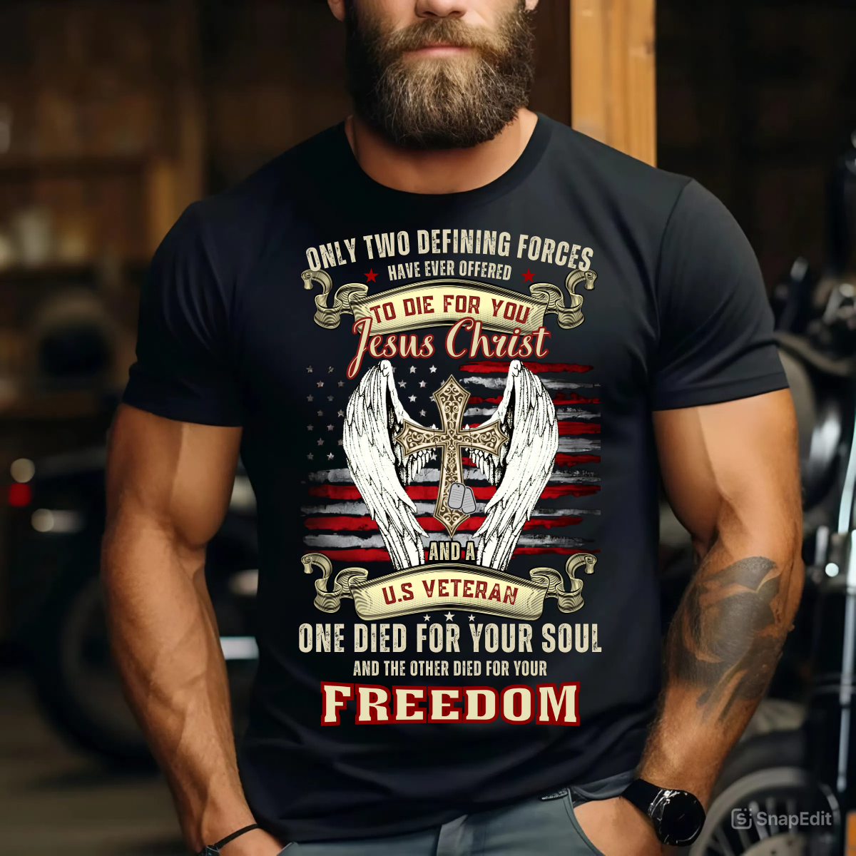 Military Christian T-Shirt  U.S. Veteran Religious Patriotic Gift For Veteran Dad