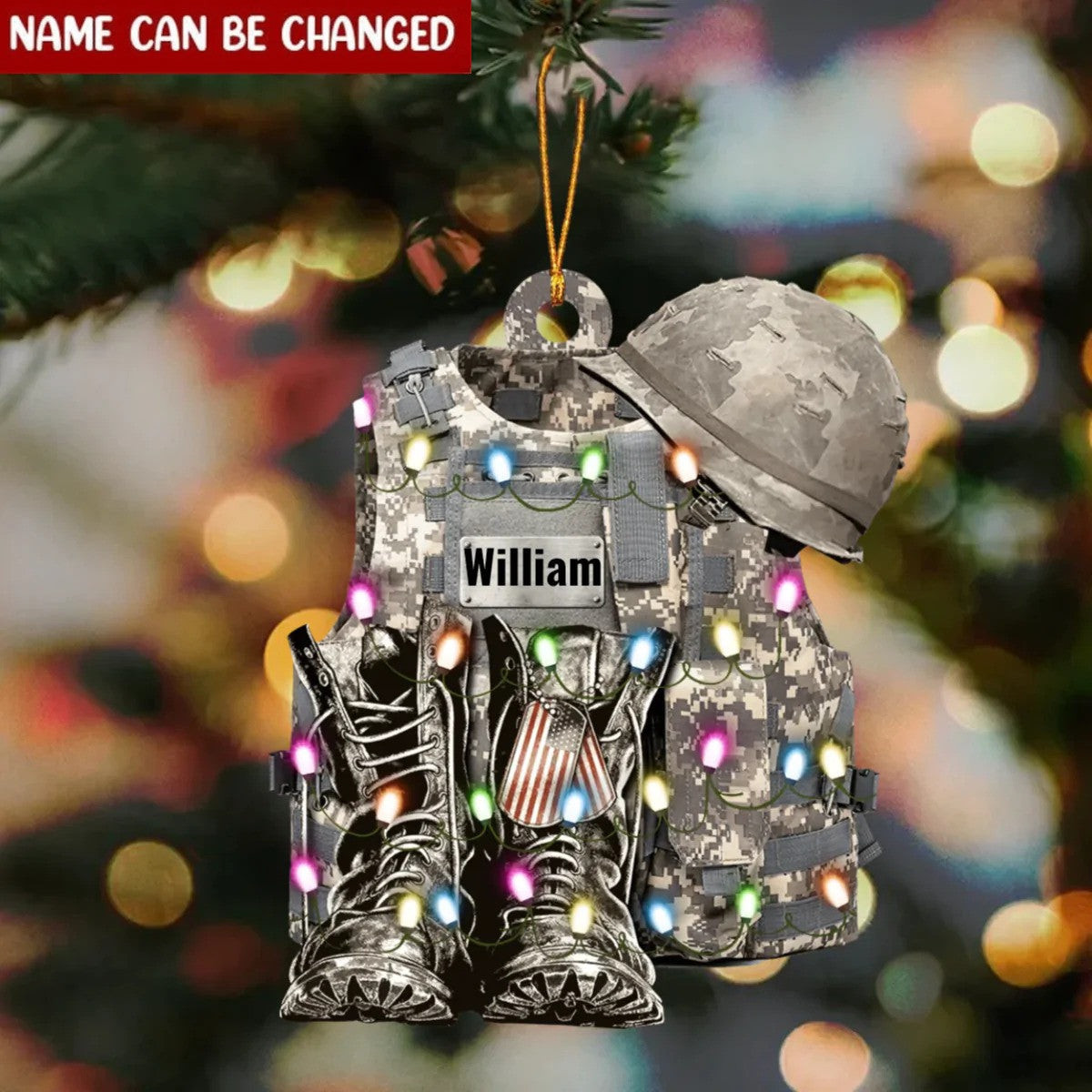 Military Uniform  Boots & Hat  Personalized Christmas Flat Ornament