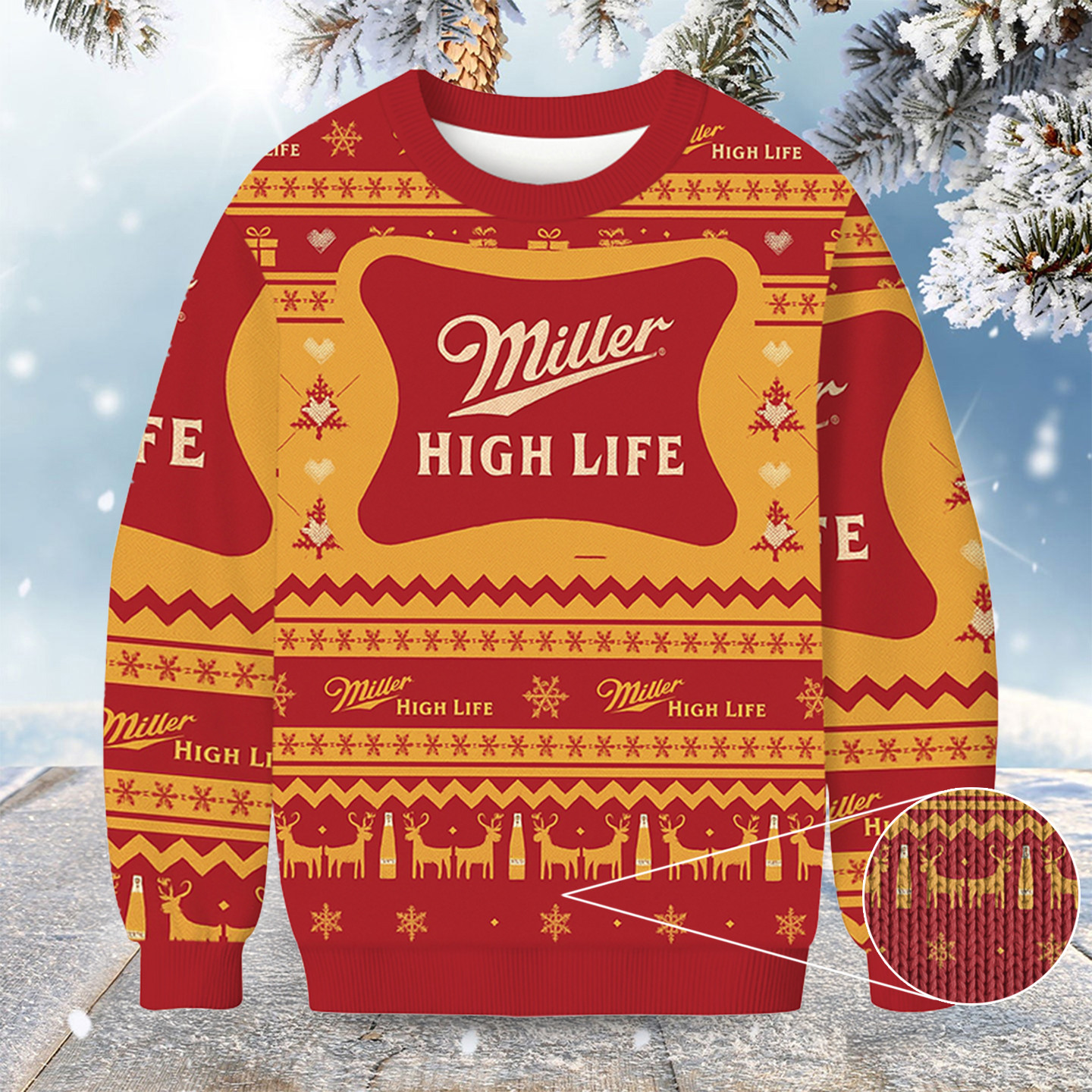 Miller High Life Snowing Christmas Ugly Sweater Christmas Gifts For Beer Lovers