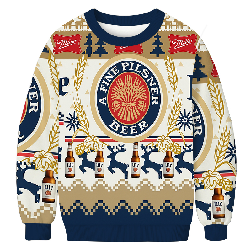 Miller Lite Vintage Christmas Ugly Sweatshirt Holiday Season Gag Gift Top