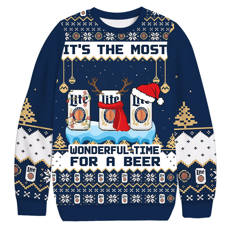 Miller Lite Wonderful Time Christmas Ugly Sweatshirt Christmas Gift For Family Miller Lite Wonderful Time Christmas Ugly Sweatshirt Christmas Gift For Family