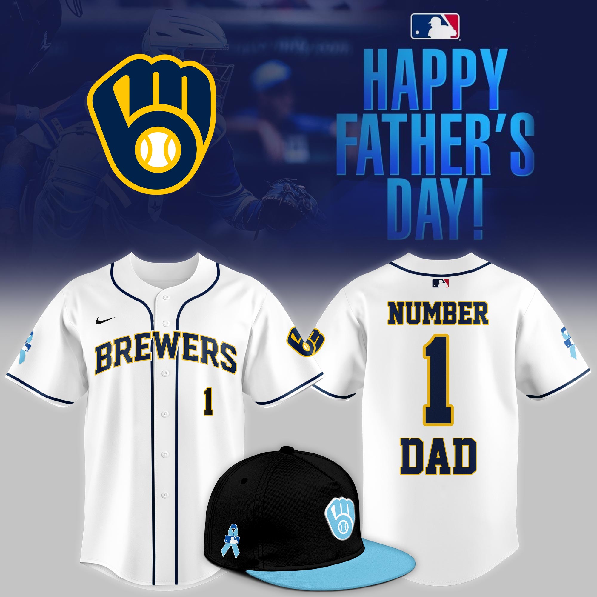 Milwaukee Brewers 2025 Fathers Day Number One Dad Jersey Gifts For Baseball Players