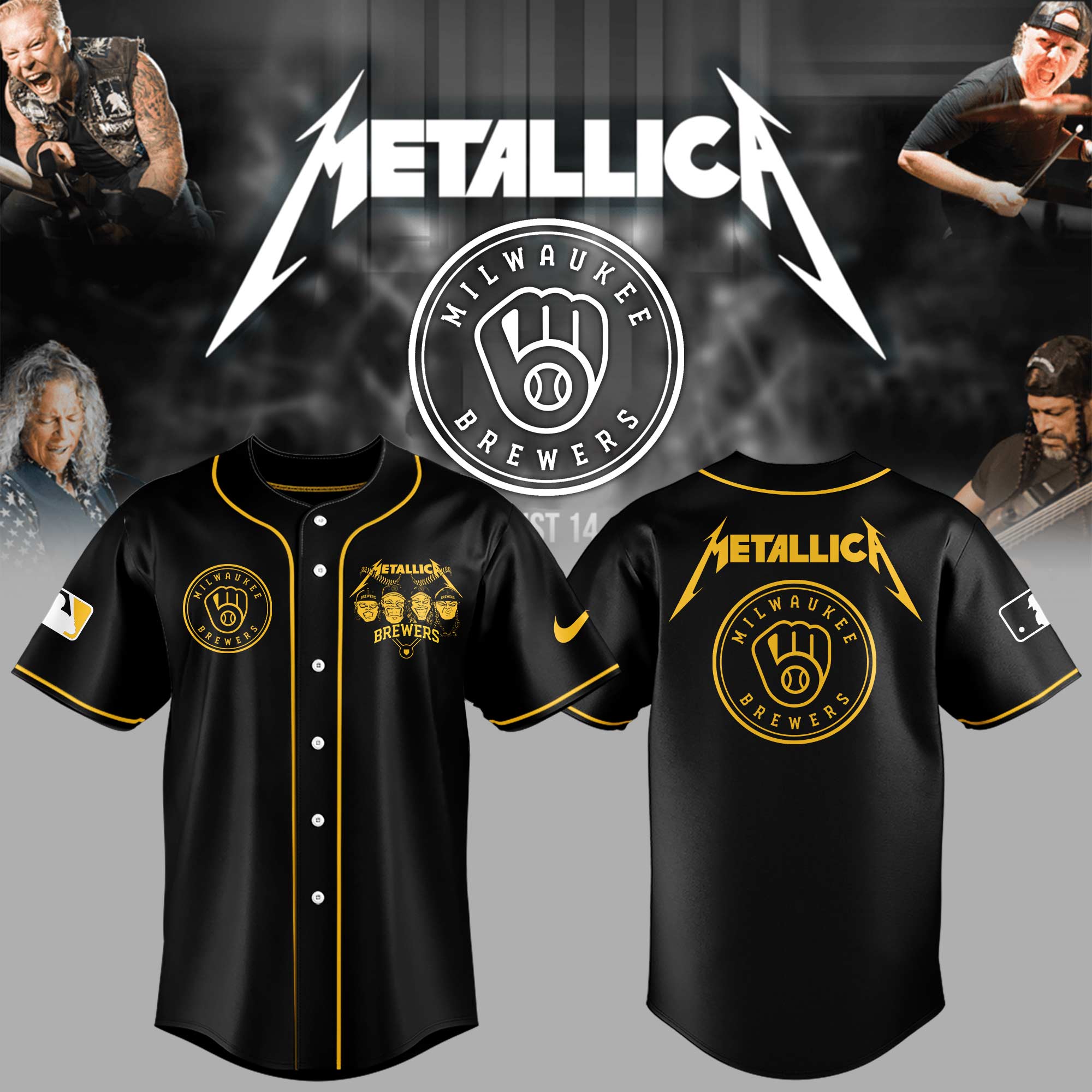Milwaukee Brewers Baseball Metallica Night Jersey Baseball Gift Ideas